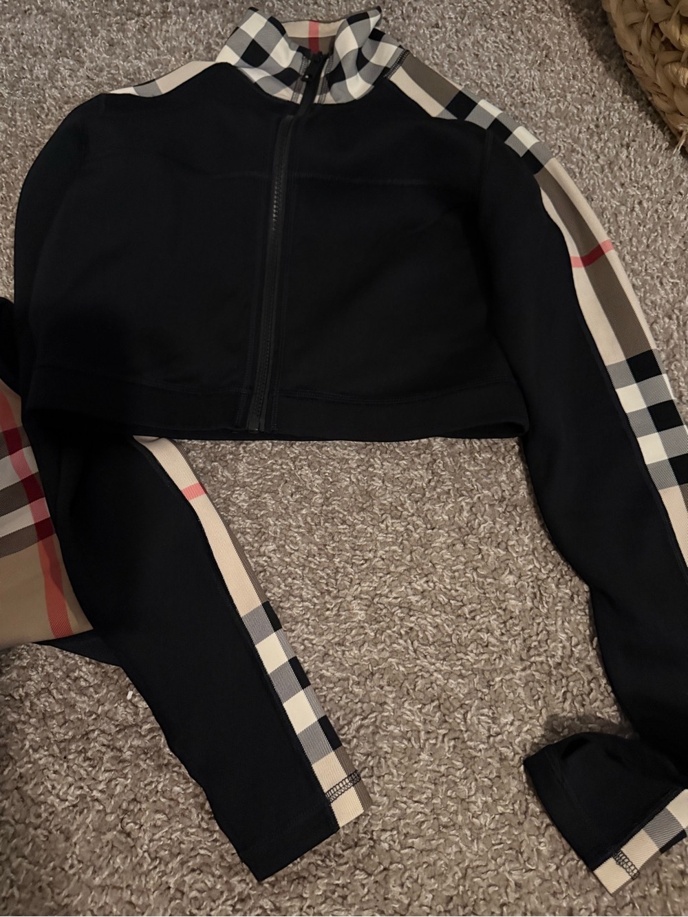 Burberry Black Ponte Joggers with Vintage Check Side Panels - Picture 2 of 3